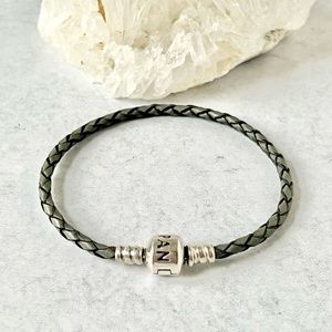 Pandora Gray Braided Leather and Sterling Silver Bracelet